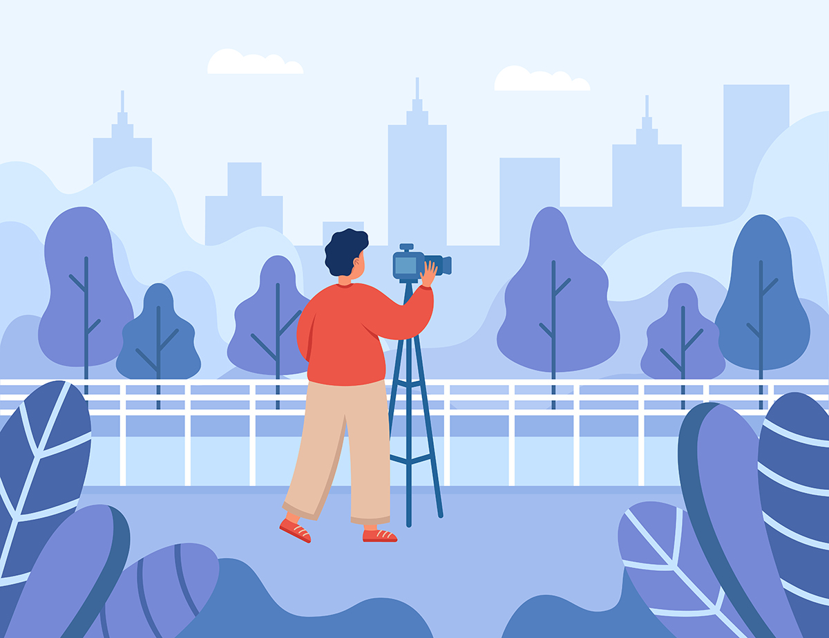 Professional photographer taking picture of landscape of city
